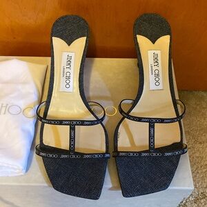 Jimmy Choo Ria Heeled Sandals Denim Indigo Size 39.5 With Box and Dustbag